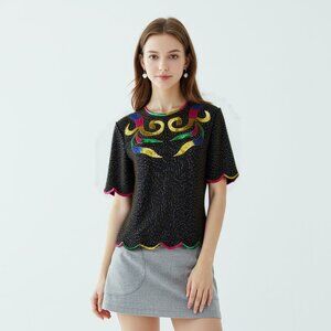 Vintage Hand-Embroidered Top - Indian Sequin Blouse - Boho Chic Size M